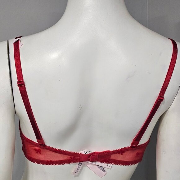 VS Tease Lace-Trim Unlined Demi Bright Vermillion Bows - Picture 4 of 8
